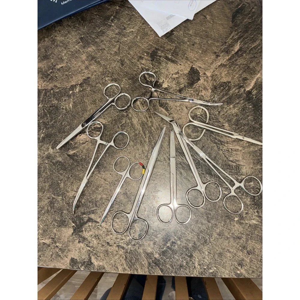 Collection Of 9 Forceps And Scissors Made in Pakistan Stainless Steel